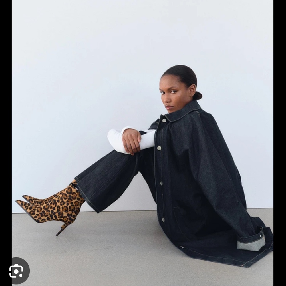 ZARA  ANIMAL PRINT LEATHER HEELED ANKLE BOOTS
